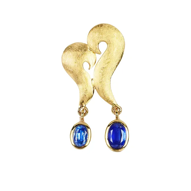 Colgante Cianita oval, alas, 3,5 cm, chapado en oro | Marco Schreier