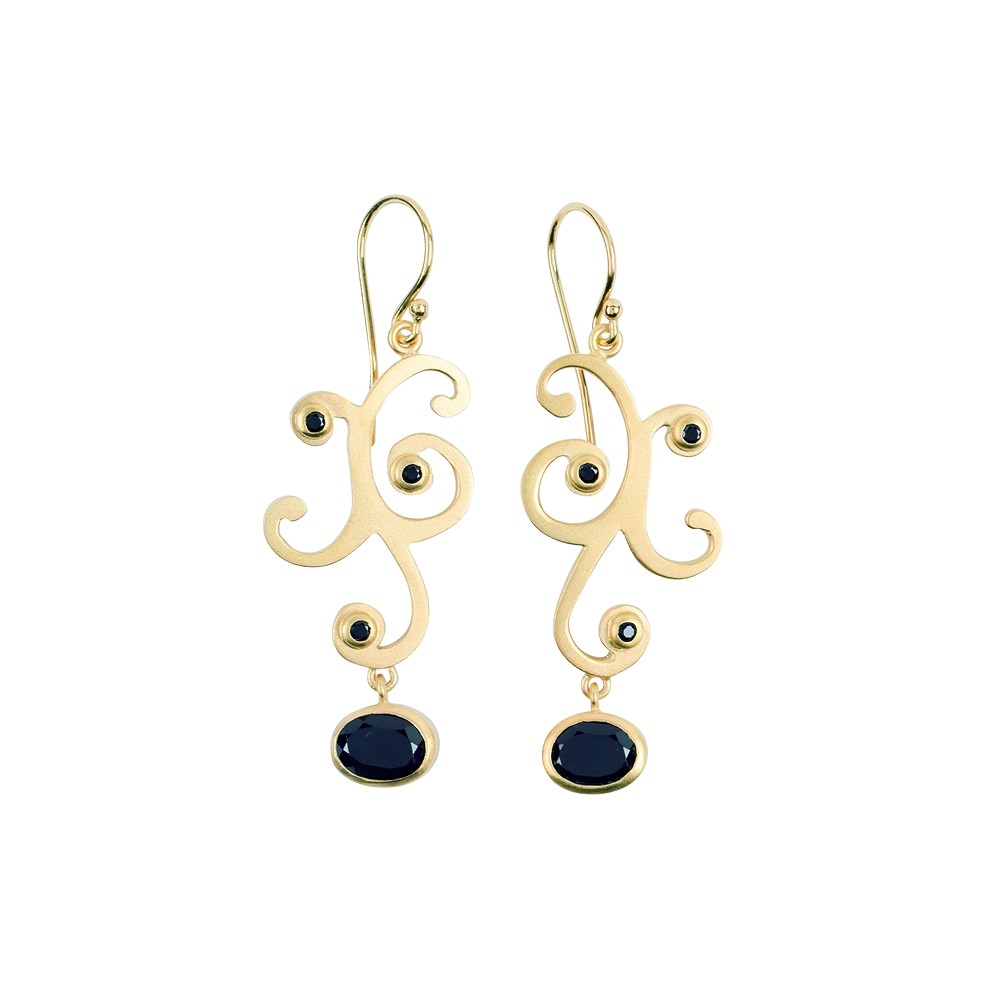 Ciondolo a forma di viticcio, Spinello nero, 5,6 cm, placcato oro | Marco Schreier