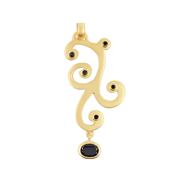Pendentif vrille, Spinelle noir, 5,6cm, doré | Marco Schreier