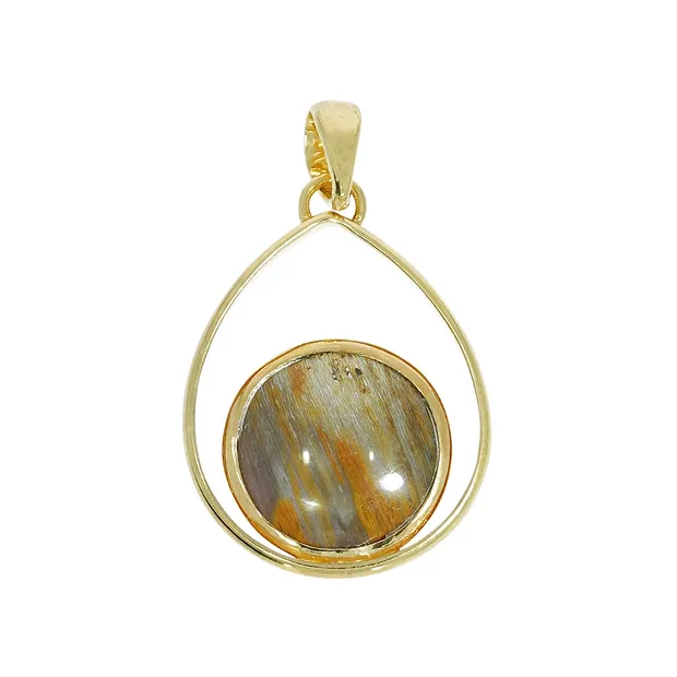 Petrified wood drop pendant (15mm), 3.6cm, gold-plated | Marco Schreier