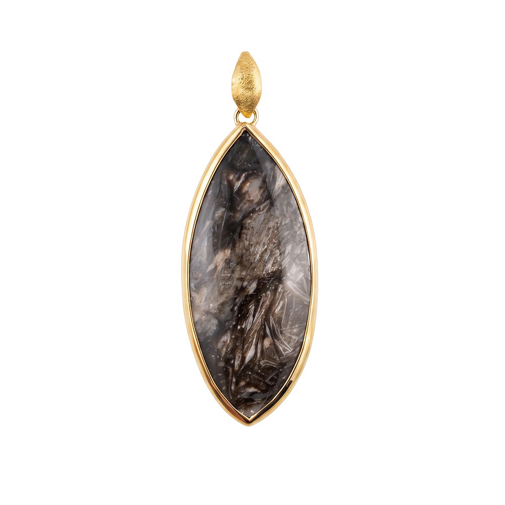 Anhänger Prärie-Achat, Marquise Cabochon, 6cm, vergoldet | Marco Schreier