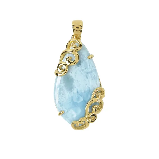 Larimar pendant, drop (27 x 13mm) with tendril, 3.8cm, gold-plated | Marco Schreier