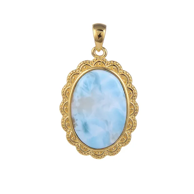 Anhänger Larimar Oval mit Rahmen (18 x 13mm), 2,8cm, vergoldet | Marco Schreier