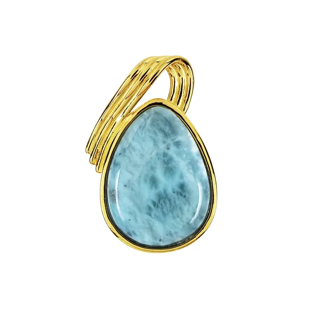 Colgante gota de Larimar con lazo (20 x 15 mm), 3,1 cm, chapado en oro | Marco Schreier