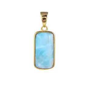 Colgante de larimar, rectángulo (8 x 16 mm), 2,2 cm, chapado en oro | Marco Schreier