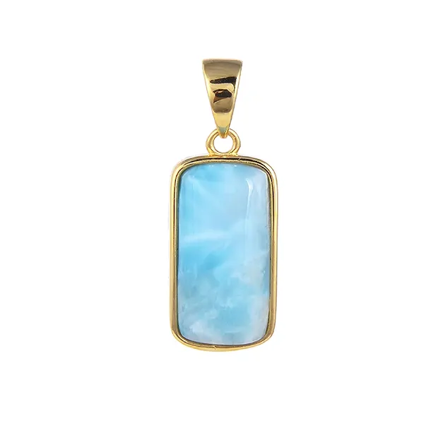 Colgante de larimar, rectángulo (8 x 16 mm), 2,2 cm, chapado en oro | Marco Schreier