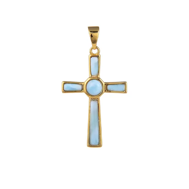 Colgante cruz de Larimar, 3,2 cm, chapado en oro | Marco Schreier