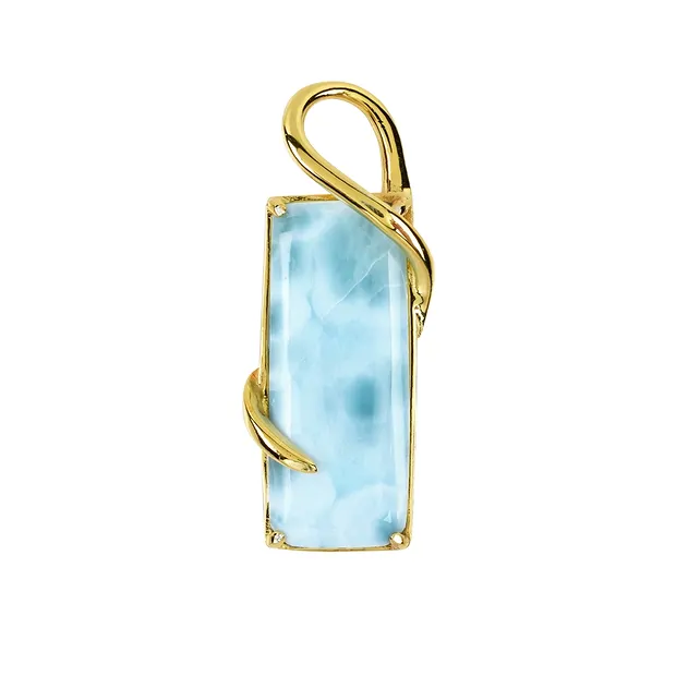 Colgante de Larimar, rectángulo, Anilla curvada, 3,5 cm, chapado en oro | Marco Schreier