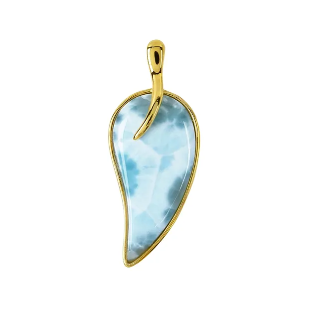 Anhänger Larimar, Tropfen (27 x 13mm) gebogen, 3,8cm, vergoldet | Marco Schreier
