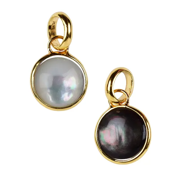 Ciondolo Madreperla (chiaro/scuro) rotondo, 2,3 cm, placcato oro | Marco Schreier