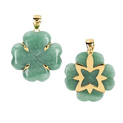 242009220049 Aventurine pendant, cloverleaf (35 x 35mm) with points, 5.0cm, gold-plated | Marco Schreier