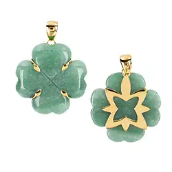 242009220049 Aventurine pendant, cloverleaf (35 x 35mm) with points, 5.0cm, gold-plated | Marco Schreier