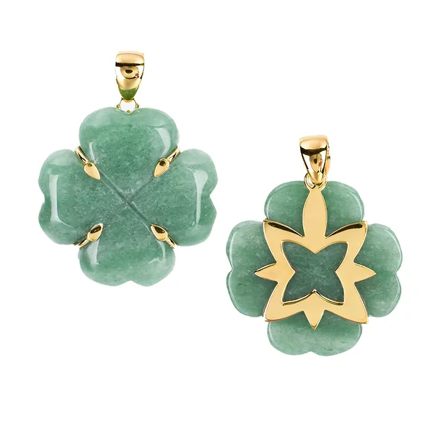 Aventurine pendant, cloverleaf (35 x 35mm) with points, 5.0cm, gold-plated | Marco Schreier