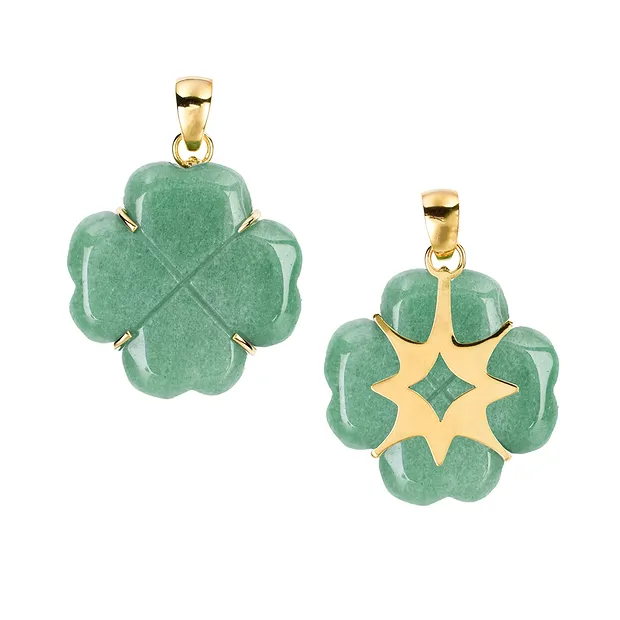 Aventurine pendant, cloverleaf (35mm), 5.0cm, gold-plated | Marco Schreier
