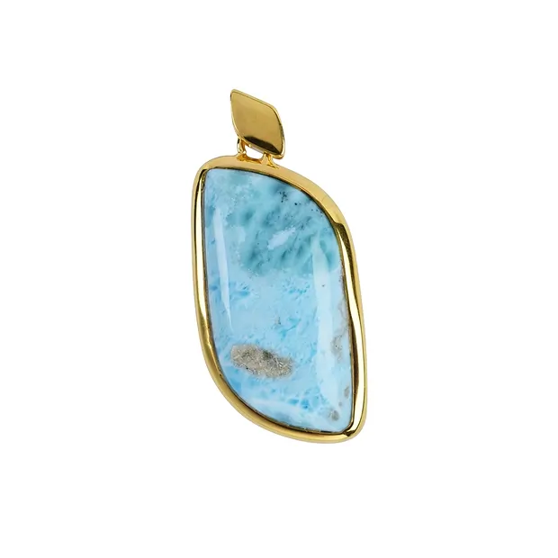 Colgante de hoja de larimar (31 x 21 mm), 4,3 x 2,2 cm, chapado en oro | Marco Schreier