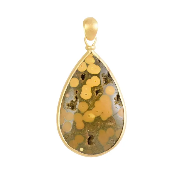 Ocean Jasper pendant, drop (40 x 25mm), 5.3cm, gold-plated, matt | Marco Schreier