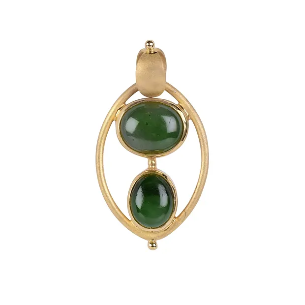 Anhänger Nephrit-Jade, Ovale, 4,1cm, vergoldet | Marco Schreier