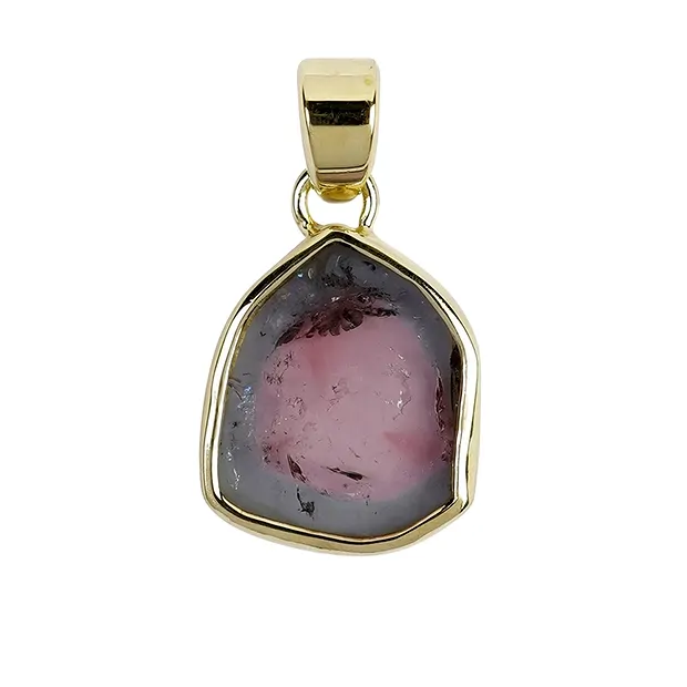 Anhänger Wassermelonen-Turmalin (17 x 18mm), 3,1 - 3,3cm, vergoldet | Marco Schreier