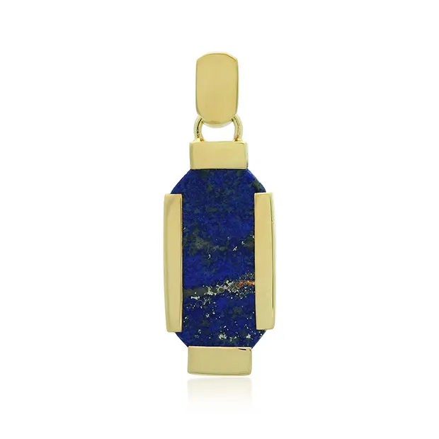 Pendentif Lapis-lazuli rectangulaire (22 x 11mm), 3,6cm, doré à l'or fin | Marco Schreier