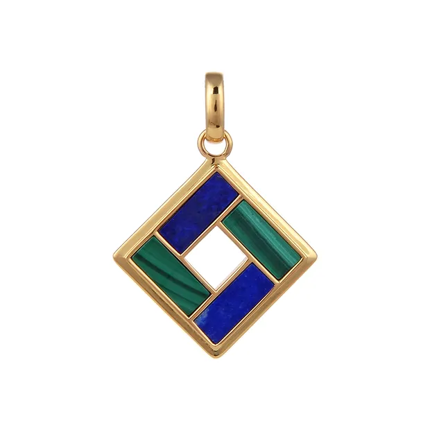 Pendant Malachite, Lapis Lazuli rectangles (10 x 4mm), 3.3cm, gold-plated | Marco Schreier