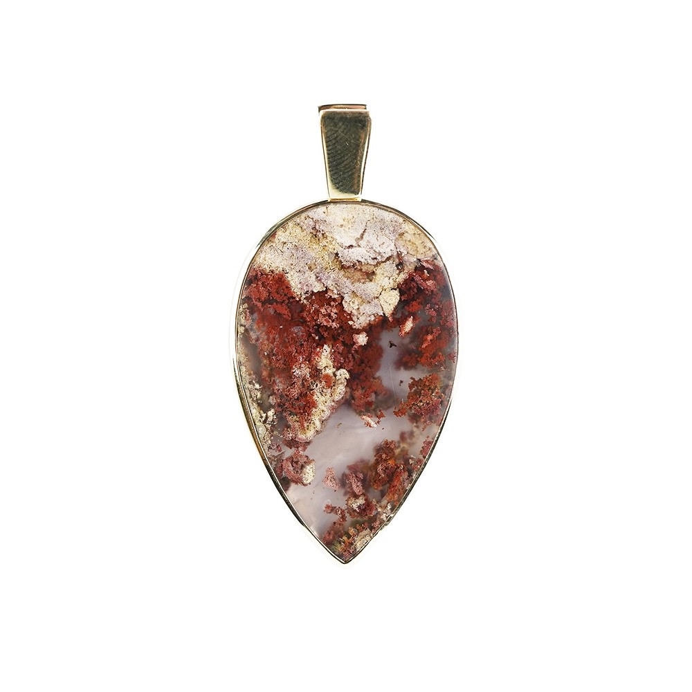 Pendentif Agate mousse (brun-rouge), goutte (40 x 25mm), 5,0cm, doré | Marco Schreier