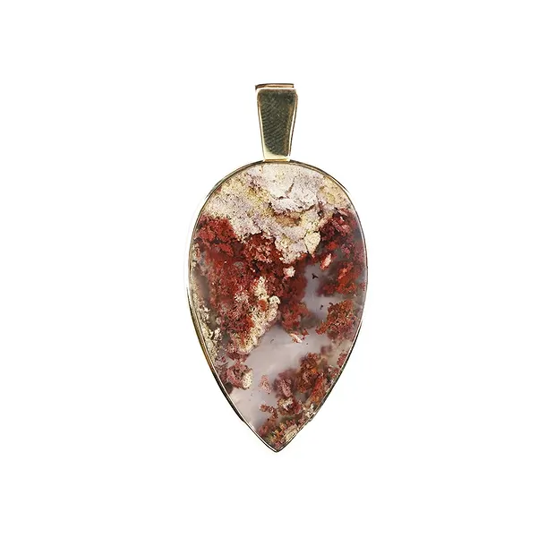 Pendentif Agate mousse (brun-rouge), goutte (40 x 25mm), 5,0cm, doré | Marco Schreier