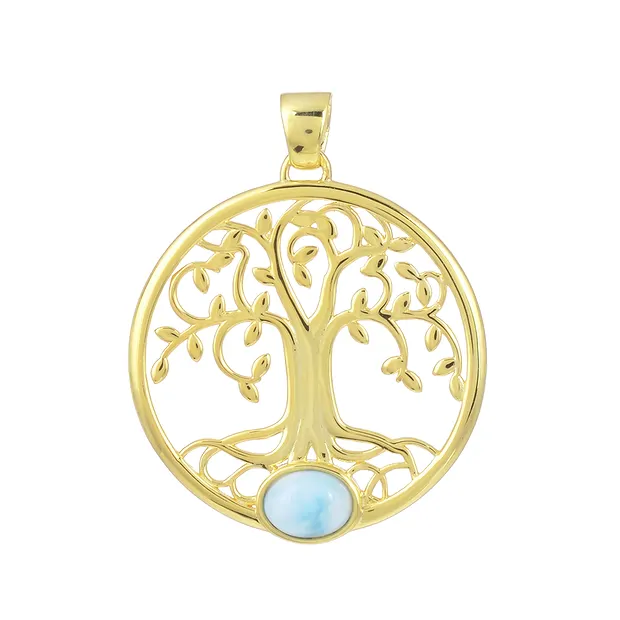 Colgante de Larimar, árbol de la vida, 4,2 cm, chapado en oro | Marco Schreier
