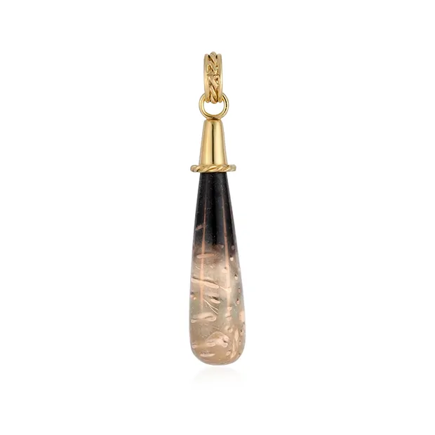 Colgante de madera de palma petrificada, gota (42 x 10 mm), 5,2 cm, chapado en oro | Marco Schreier