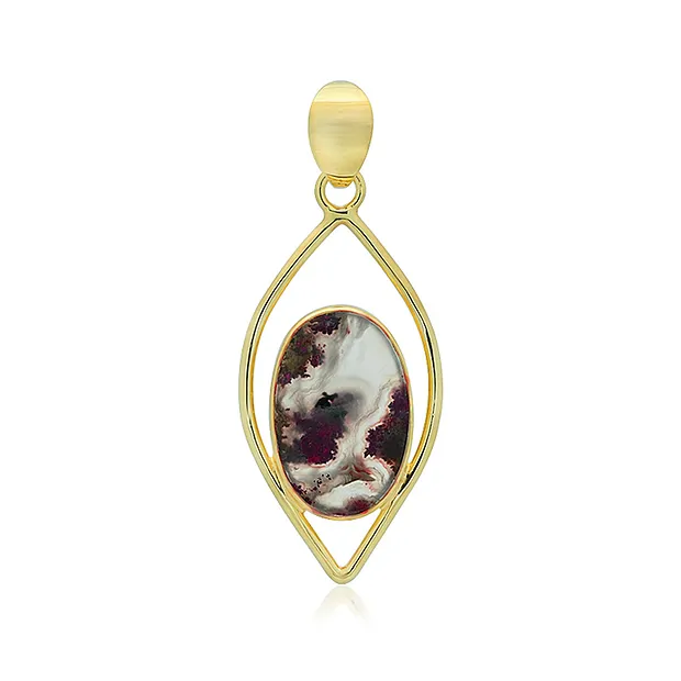 Moss Agate pendant (brown-red), oval (20 x 13mm), 4.8cm, gold-plated | Marco Schreier