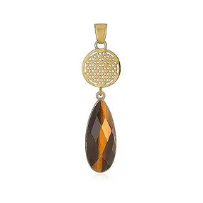 Pendentif Oeil-de-tigre, goutte, fleur de vie, 6,0cm, doré | Marco Schreier