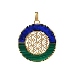 242009230028 Malachite, Lapis Lazuli Flower of Life pendant, 4.0 cm, gold-plated | Marco Schreier