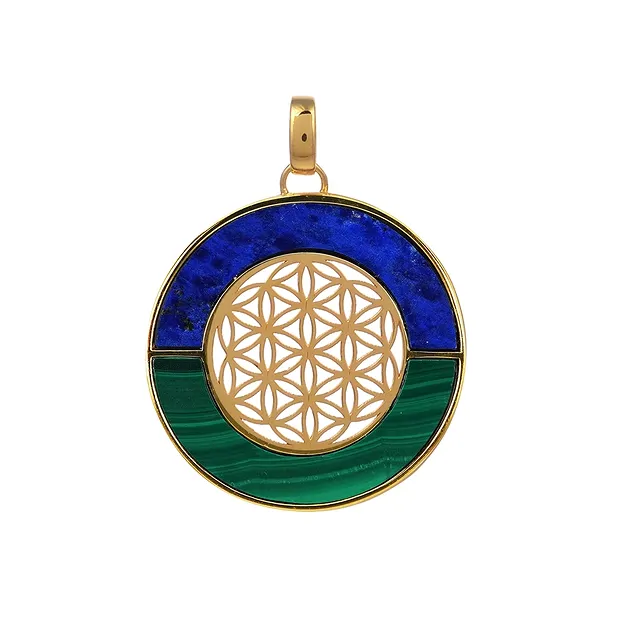 Malachite, Lapis Lazuli Flower of Life pendant, 4.0 cm, gold-plated | Marco Schreier
