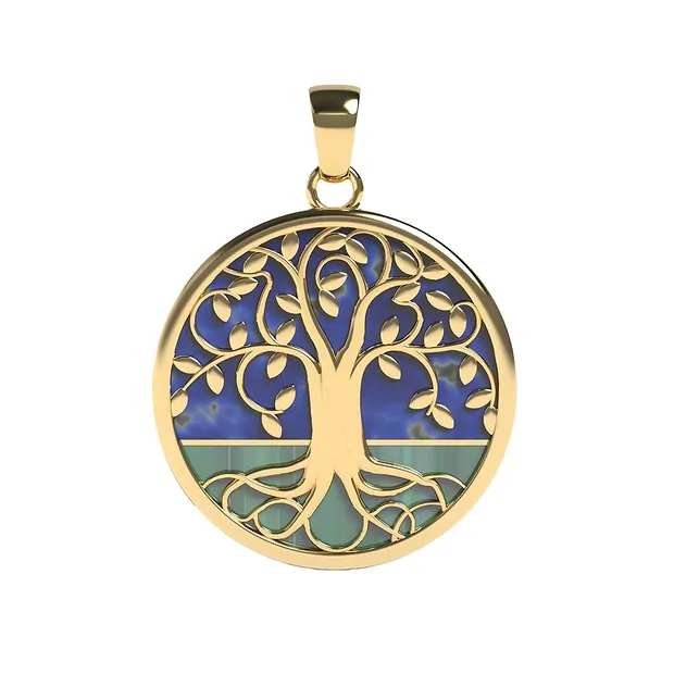 Ciondolo Malachite, Lapislazzuli, albero della vita, 3,3 cm, placcato oro | Marco Schreier