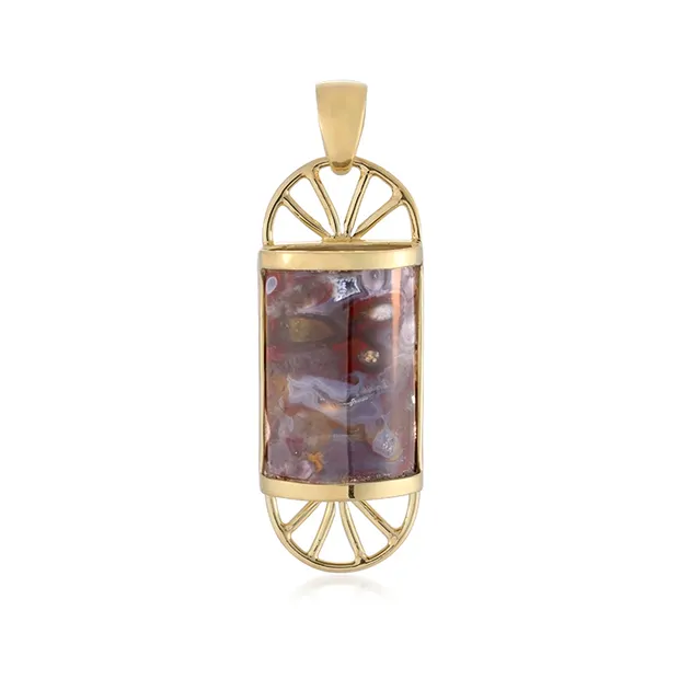 Petrified palm wood pendant, half cylinder, 4.5 cm, gold-plated | Marco Schreier