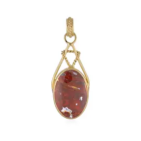 Petrified palm wood pendant, oval (22 x 15mm), 4.6 cm, gold-plated | Marco Schreier