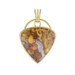 242009230040 Petrified palm wood pendant (orange), trillion, 5.2 cm, gold-plated | Marco Schreier