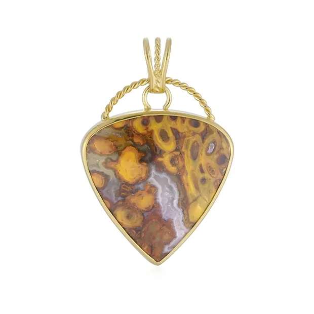 Petrified palm wood pendant (orange), trillion, 5.2 cm, gold-plated | Marco Schreier