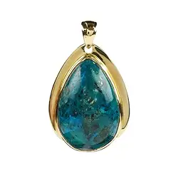 242009230079 Chrysocolla drop pendant (29 x 18mm), 4.0cm, gold-plated | Marco Schreier