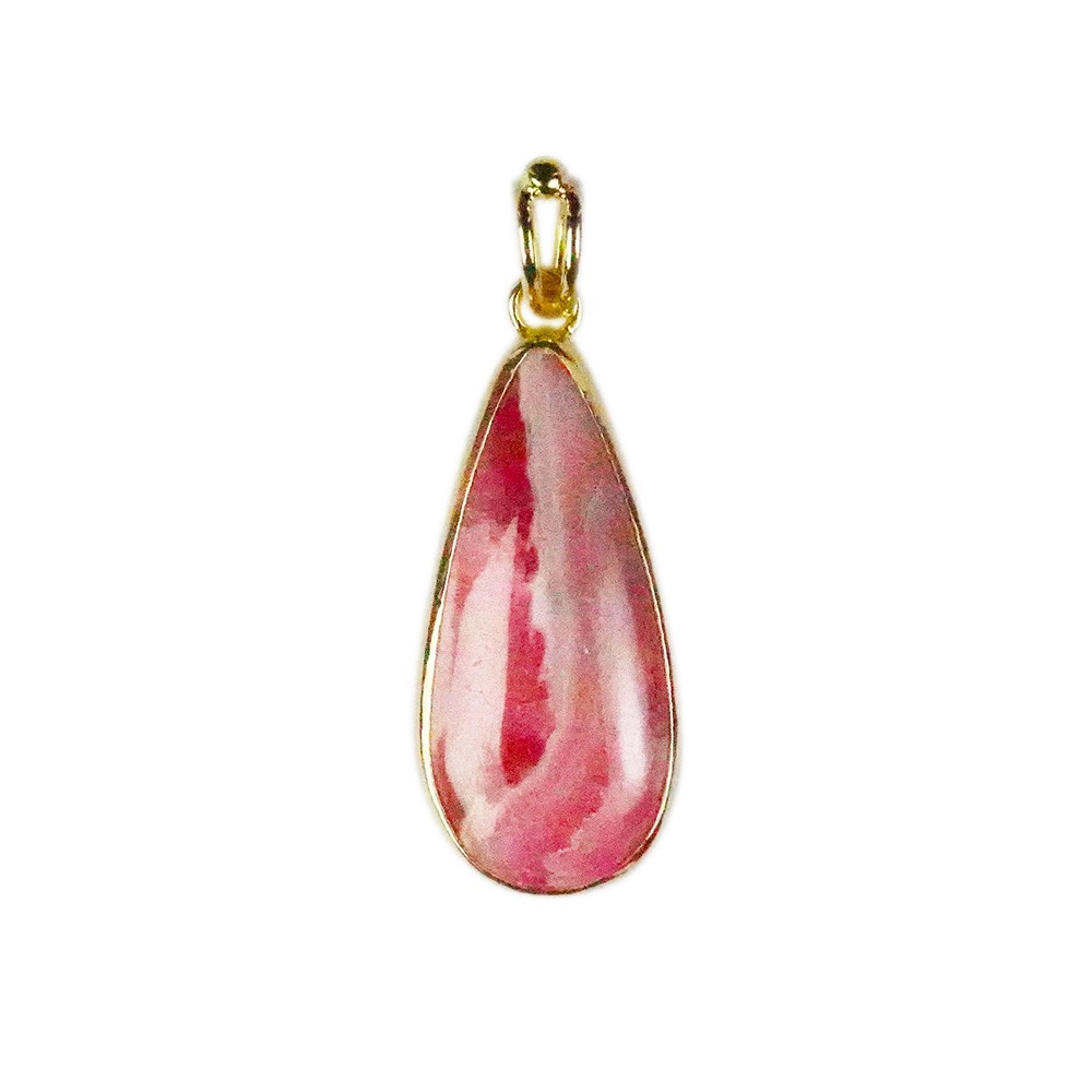 Pendentif rhodochrosite en forme de goutte (27 x 15mm), 4,2cm, doré | Marco Schreier