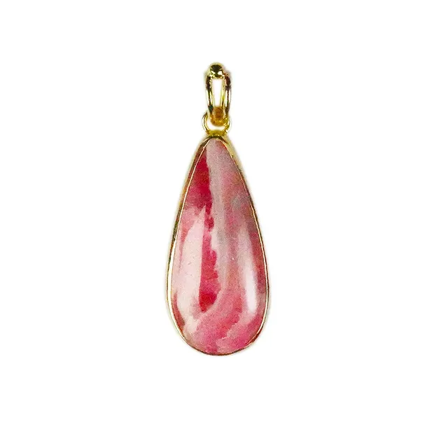 Pendentif rhodochrosite, goutte (27mm), 4,2cm, doré | Marco Schreier