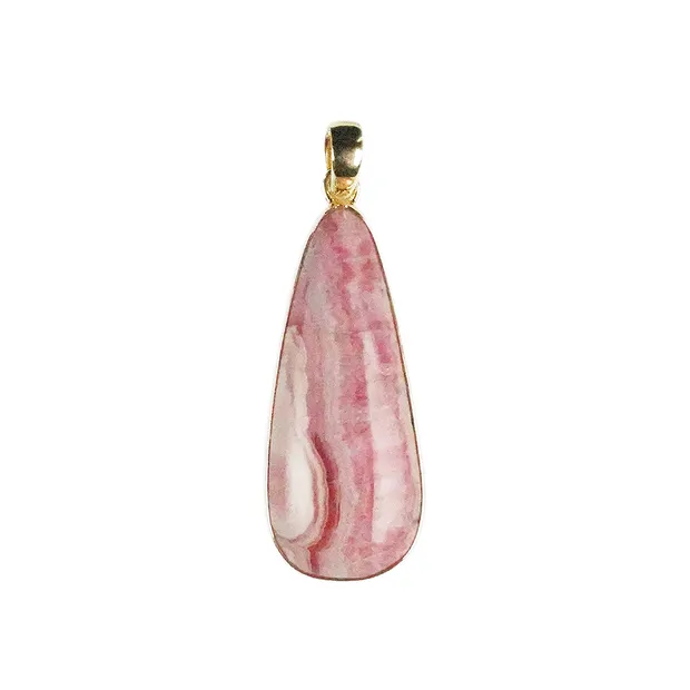 Anhänger Rhodochrosit Tropfen (31 x 19mm), 4,2cm, vergoldet | Marco Schreier
