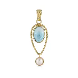 242009230122 Pendente in Larimar, ovale (14 x 10 mm) con perla, 5,0 cm | Marco Schreier