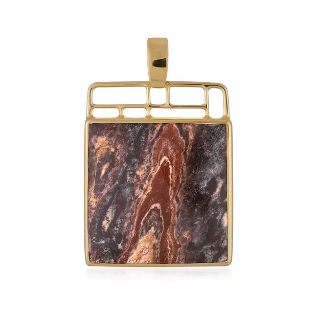 Batik jasper pendant, square (30 x 30mm), 4.8cm, gold-plated | Marco Schreier