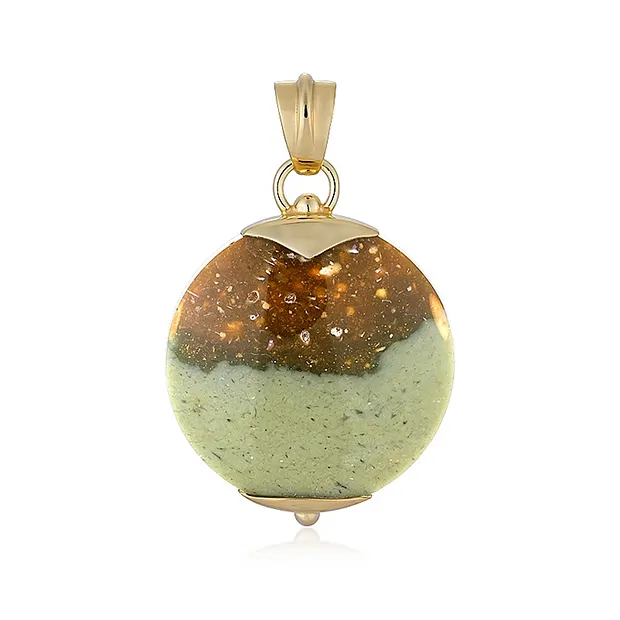 Colgante de madera petrificada (verde), redondo (30 mm), 4,4 cm, chapado en oro | Marco Schreier