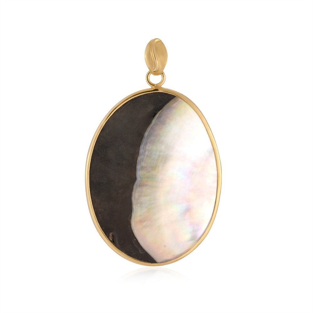 Mother of Pearl pendant, Yin Yang round (46 x 34mm), 5.8cm, gold-plated | Marco Schreier