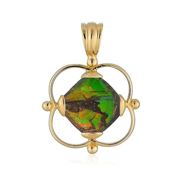 Ammolite pendant, cushion (12 x 12mm), 2.6cm, gold-plated | Marco Schreier