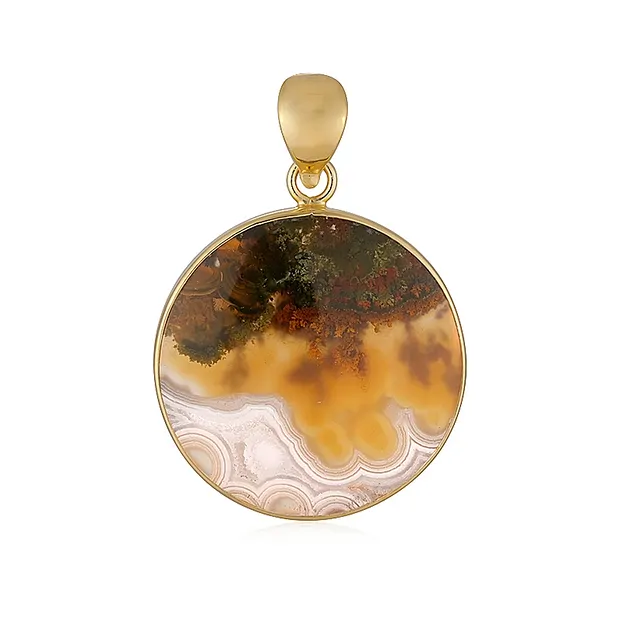 Pendentif Agate mousse (jaune), rond (30mm), 4,0cm, doré | Marco Schreier