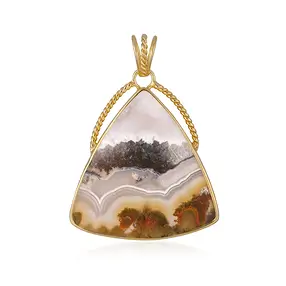 Pendente in agata muschiata (giallo), trilione (30 x 30 mm), 4,1 cm, placcato oro | Marco Schreier