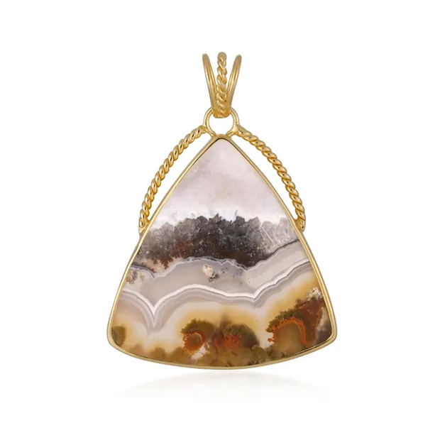 Pendentif Agate mousse (jaune), Trillion (30 x 30mm), 4,1cm, doré à l'or fin | Marco Schreier