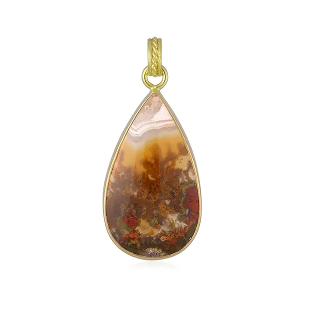 Pendentif Agate mousse (jaune), goutte (40 x 20mm), 5,0cm, doré | Marco Schreier
